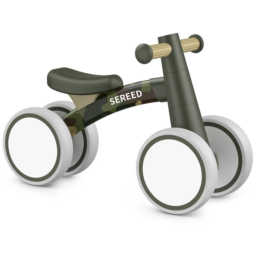 SEREED Baby Balance Bike for 1 Year Old Boy Girl, First Birthday Gift Toy | 12-24 Months Toddler Bike, First Learning Ride on Toys, 4 Silent Wheels Indoor Outdoor Baby Walker, Green