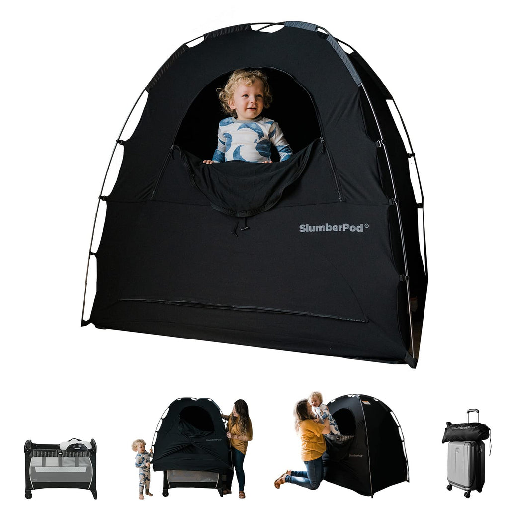 SlumberPod The Original Blackout Sleep Tent for Pack N Play & Mini Crib | Sleep Pod for Babies & Toddlers, Blocks 99% Light, Includes Monitor & Fan Pouches, Bottomless, Shark Tank Featured, Black