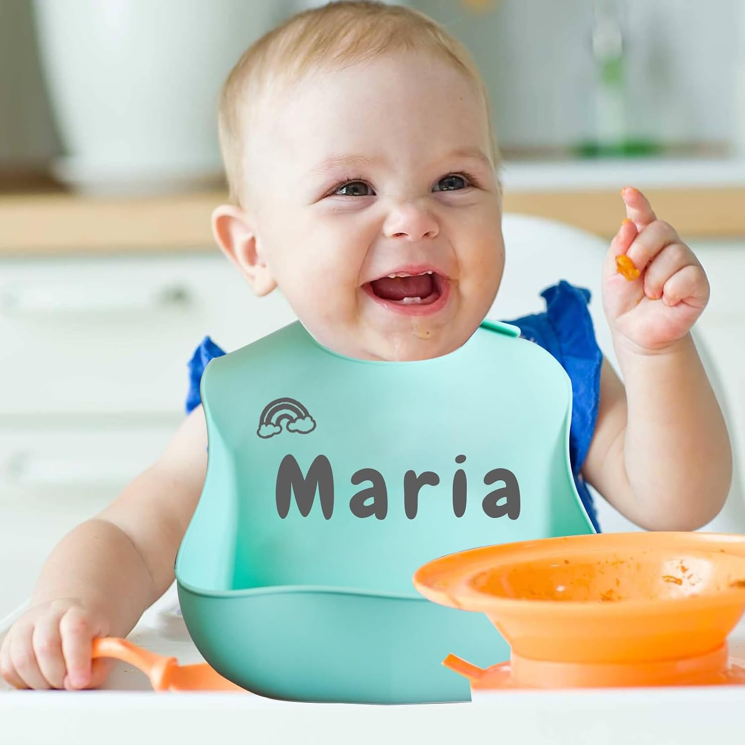 FCQIANKM Personalized Silicone Baby Bibs Spoon and Fork Set with Name Icon Custom Toddler Bibs Personalized Baby Gifts