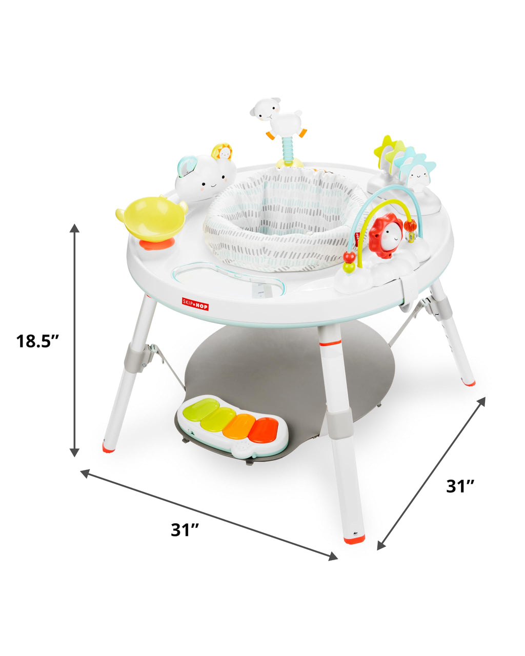Skip Hop 2-in-1 Baby Activity Center with 20+ Developmental Activities Light-up Musical Piano for Tummy Time Play 4 Clip-on & Moveable Toys and 360-degree Rotating Seat Seascape Age 4m+