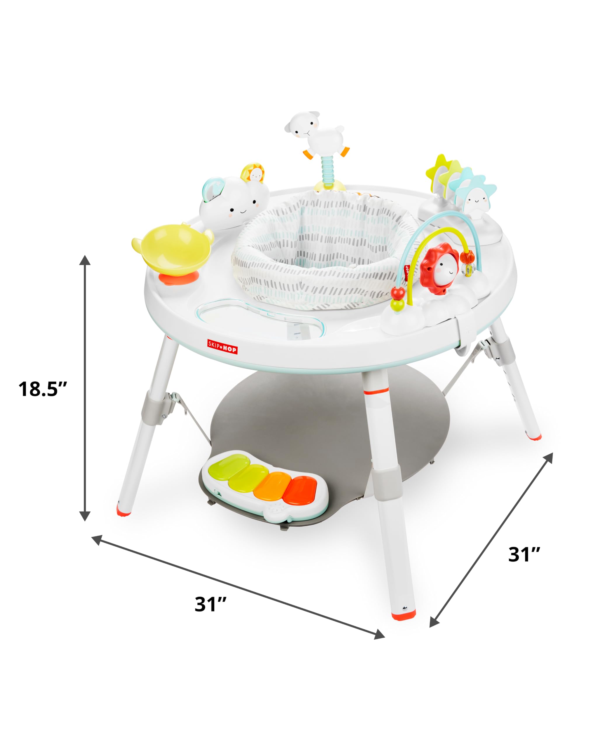 Skip Hop 2-in-1 Baby Activity Center with 20+ Developmental Activities Light-up Musical Piano for Tummy Time Play 4 Clip-on & Moveable Toys and 360-degree Rotating Seat Seascape Age 4m+