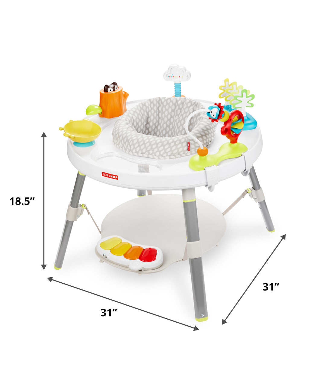 Skip Hop 2-in-1 Baby Activity Center with 20+ Developmental Activities Light-up Musical Piano for Tummy Time Play 4 Clip-on & Moveable Toys and 360-degree Rotating Seat Seascape Age 4m+
