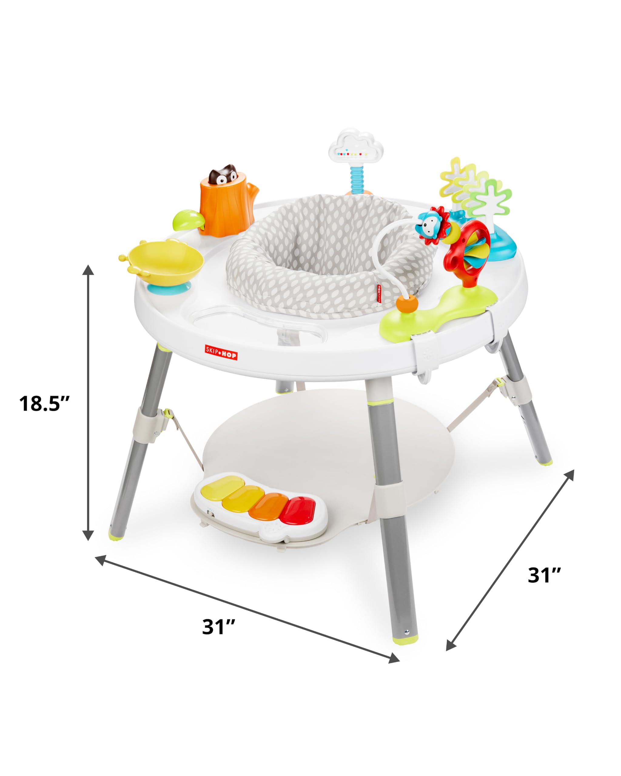 Skip Hop 2-in-1 Baby Activity Center with 20+ Developmental Activities Light-up Musical Piano for Tummy Time Play 4 Clip-on & Moveable Toys and 360-degree Rotating Seat Seascape Age 4m+