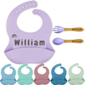 FCQIANKM Personalized Silicone Baby Bibs Spoon and Fork Set with Name Icon Custom Toddler Bibs Personalized Baby Gifts
