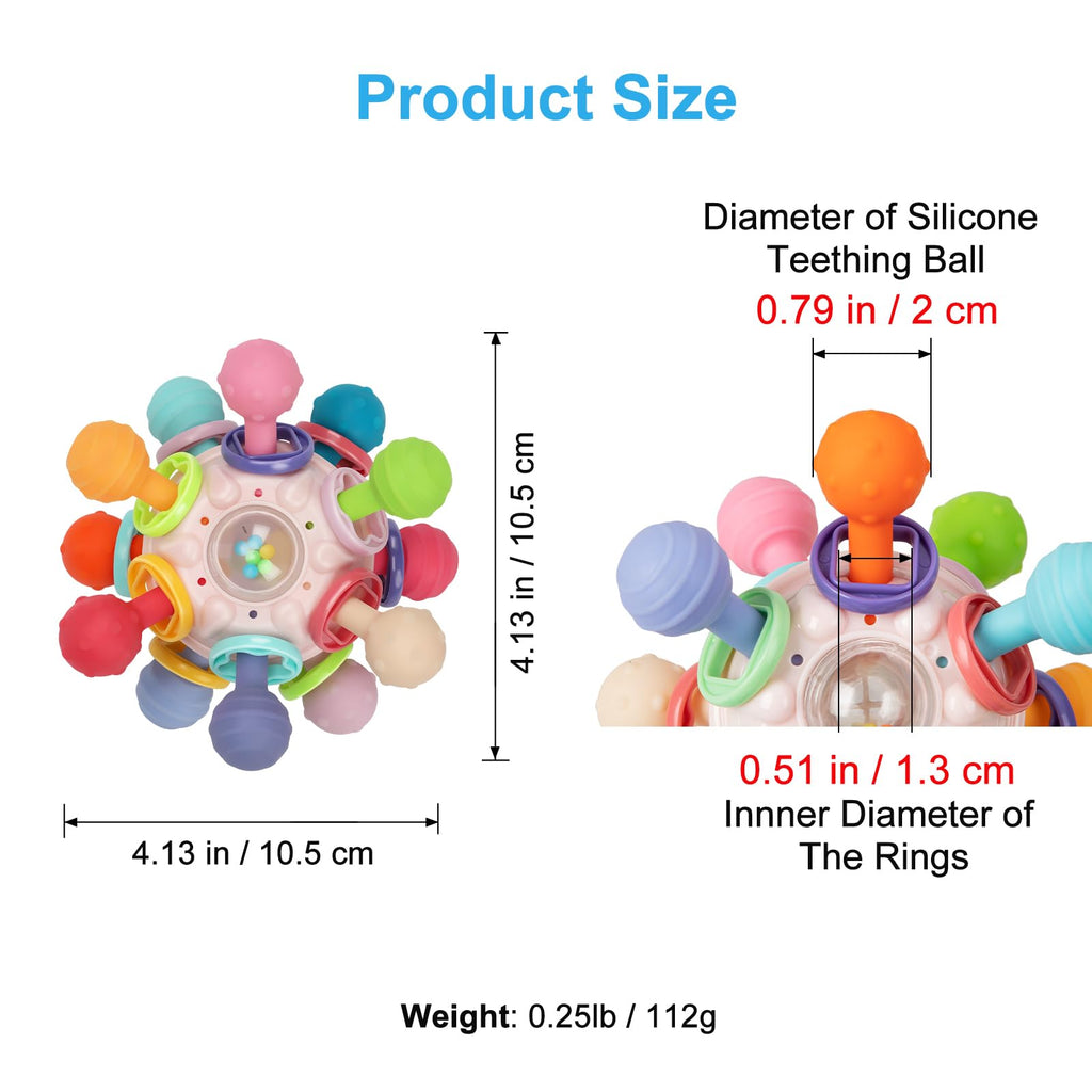 Baby Montessori Sensory Teething Toy 0-6 6-12 Months, Teether Ball & Rattle | 12 Textured Silicone Teething Ball, BPA Free, Easy to Hold, Infant Developmental Toys for 3 6 9 12 Months, Newborn Gifts