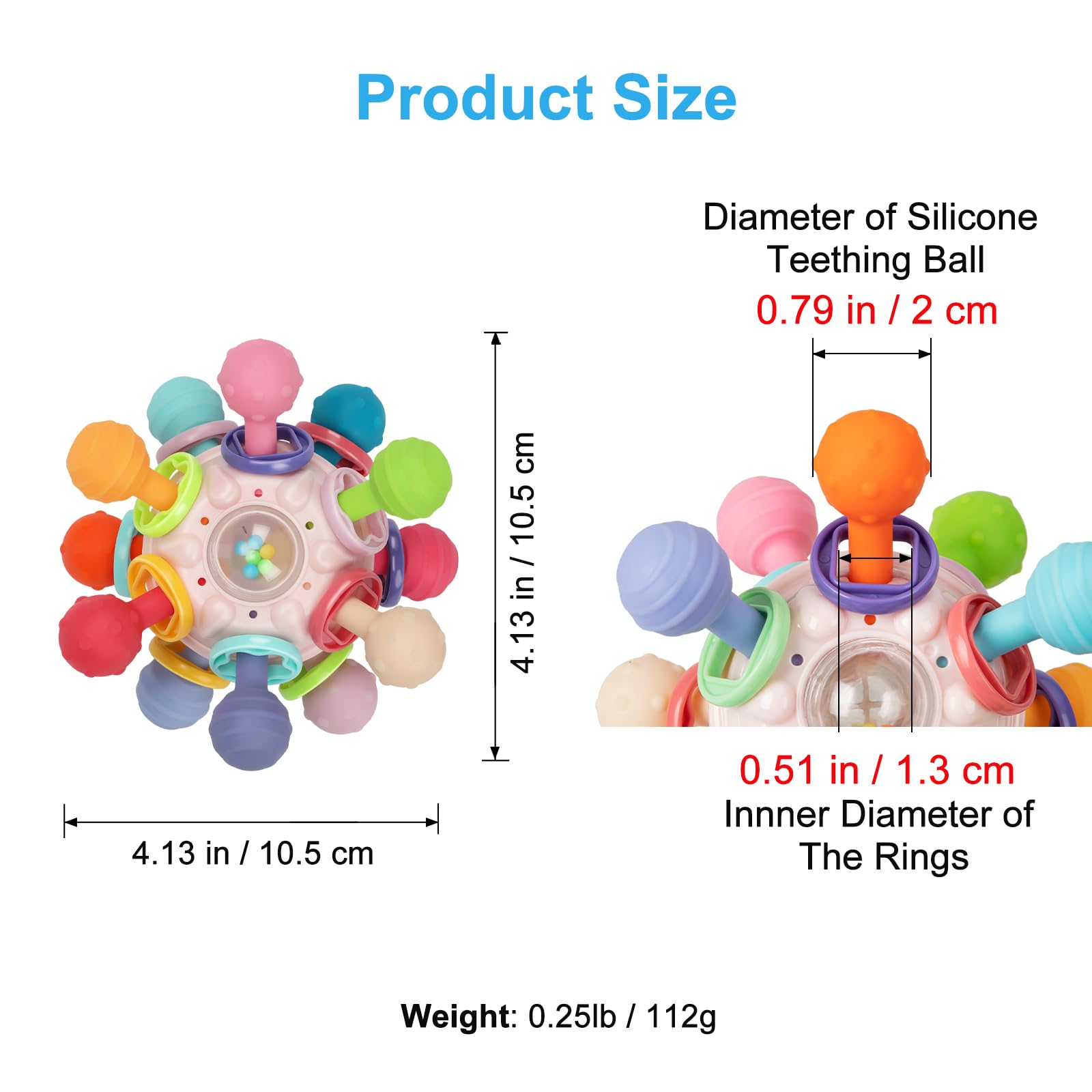 Baby Montessori Sensory Teething Toy 0-6 6-12 Months, Teether Ball & Rattle | 12 Textured Silicone Teething Ball, BPA Free, Easy to Hold, Infant Developmental Toys for 3 6 9 12 Months, Newborn Gifts