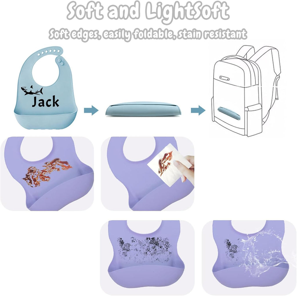FCQIANKM Personalized Silicone Baby Bibs Spoon and Fork Set with Name Icon Custom Toddler Bibs Personalized Baby Gifts