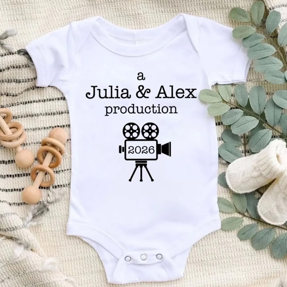 A Mom & Dad Production - Personalized Baby Onesie, Gift For New Parents | Baby Onesie With Custom Parents’ Name, Baby Boy Girl Funny Romper Infant Bodysuit 0-18 Months, Made in USA Custom Baby Romper
