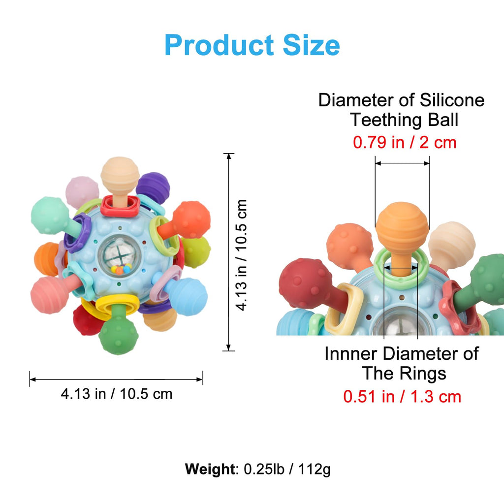 Baby Montessori Sensory Teething Toy 0-6 6-12 Months, Teether Ball & Rattle | 12 Textured Silicone Teething Ball, BPA Free, Easy to Hold, Infant Developmental Toys for 3 6 9 12 Months, Newborn Gifts