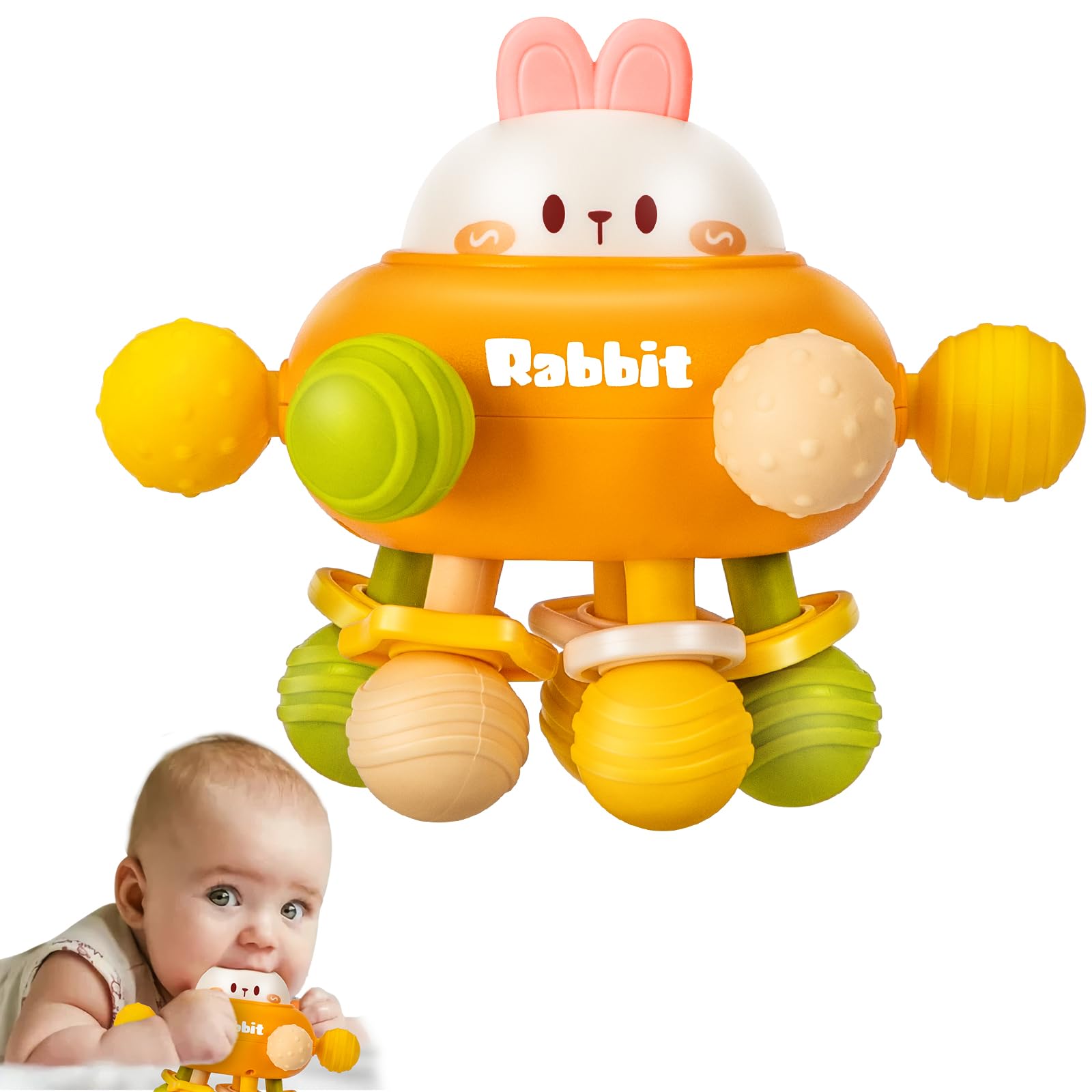 Baby Montessori Sensory Teething Toy 0-6 6-12 Months, Teether Ball & Rattle | 12 Textured Silicone Teething Ball, BPA Free, Easy to Hold, Infant Developmental Toys for 3 6 9 12 Months, Newborn Gifts