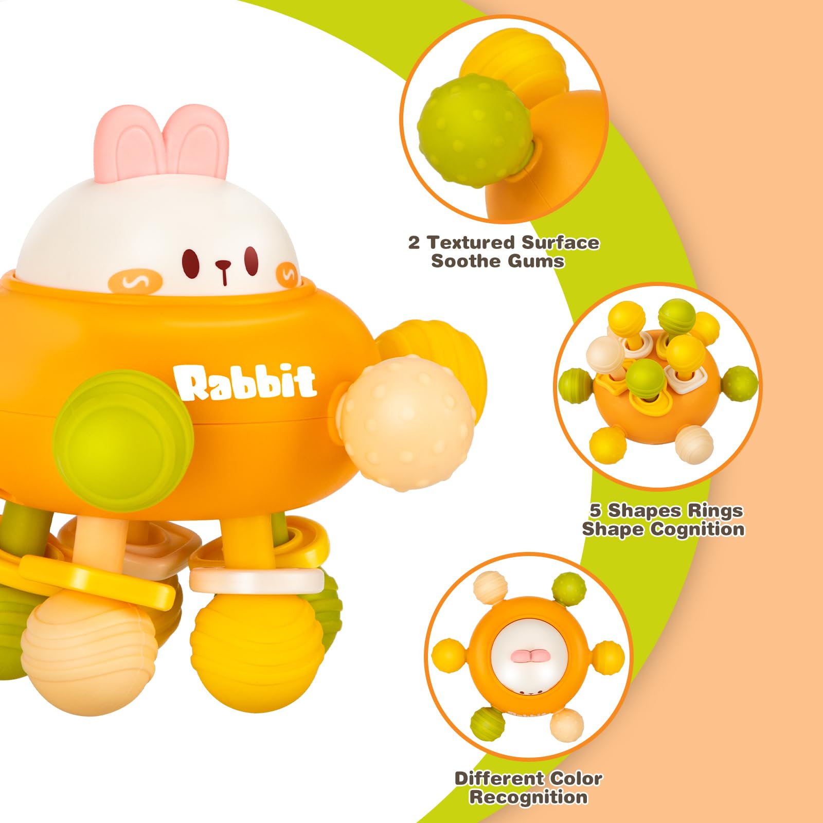 Baby Montessori Sensory Teething Toy 0-6 6-12 Months, Teether Ball & Rattle | 12 Textured Silicone Teething Ball, BPA Free, Easy to Hold, Infant Developmental Toys for 3 6 9 12 Months, Newborn Gifts