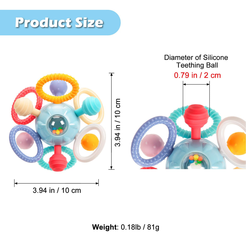 Baby Montessori Sensory Teething Toy 0-6 6-12 Months, Teether Ball & Rattle | 12 Textured Silicone Teething Ball, BPA Free, Easy to Hold, Infant Developmental Toys for 3 6 9 12 Months, Newborn Gifts