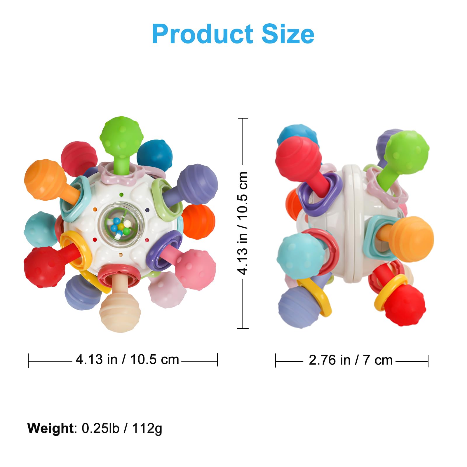 Baby Montessori Sensory Teething Toy 0-6 6-12 Months, Teether Ball & Rattle | 12 Textured Silicone Teething Ball, BPA Free, Easy to Hold, Infant Developmental Toys for 3 6 9 12 Months, Newborn Gifts