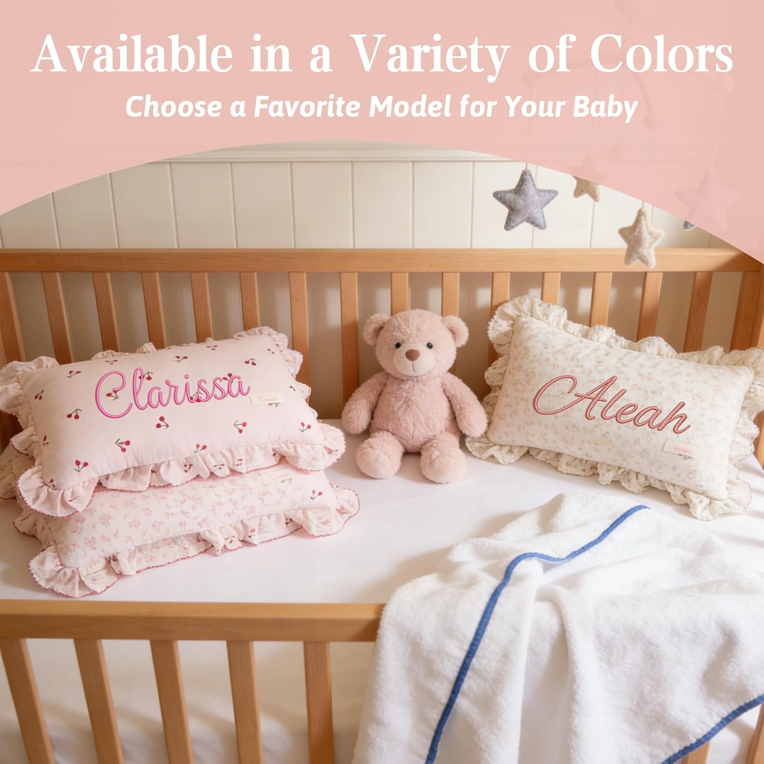 Personalized Embroidered Muslin Toddler Pillowcase with Custom Name | 100% Cotton Ruffle Edge Baby Pillows Cover, Monogram Soft Pillow Case 12"x20" with Envelope Closure Gifts for Kids Boy Girls