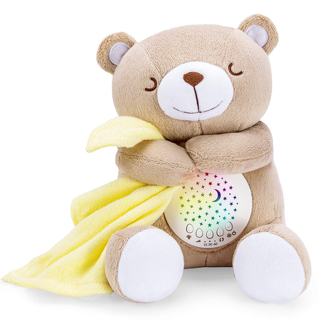 BEREST Baby Sleep Soother Bear, Mom's Heartbeat & Lullabies White Noise Machine, Nursery Decor Night Light Projector, Toddler Crib Sleeping Aid, Newborns Shower Gifts Portable Teddy