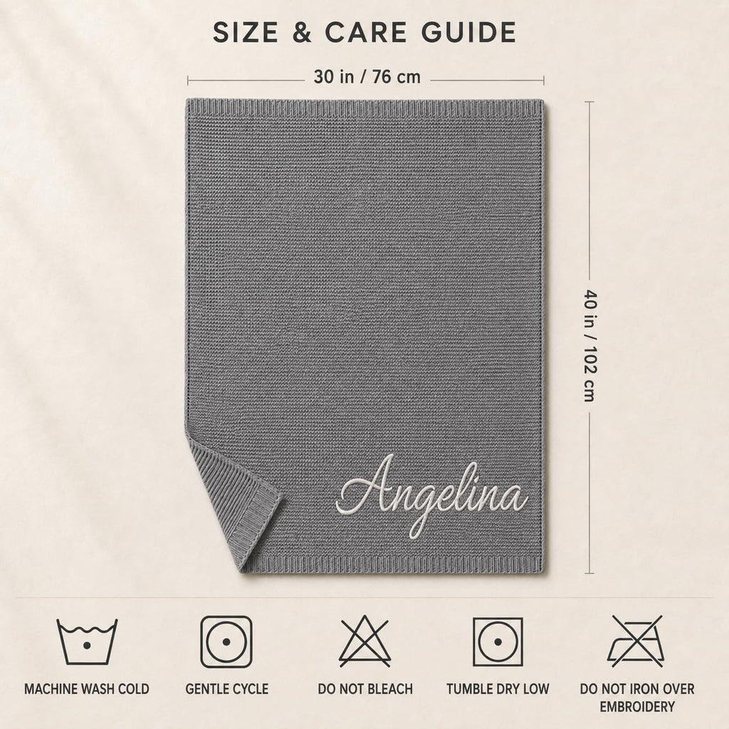 Personalized Baby Blanket with Name, GOTS Organic Custom Baby Blanket | Customized in the USA, 30 x 40 in Soft Lightweight Cotton Knit Receiving Blanket Newborn Baby Gift for Boy and Girl