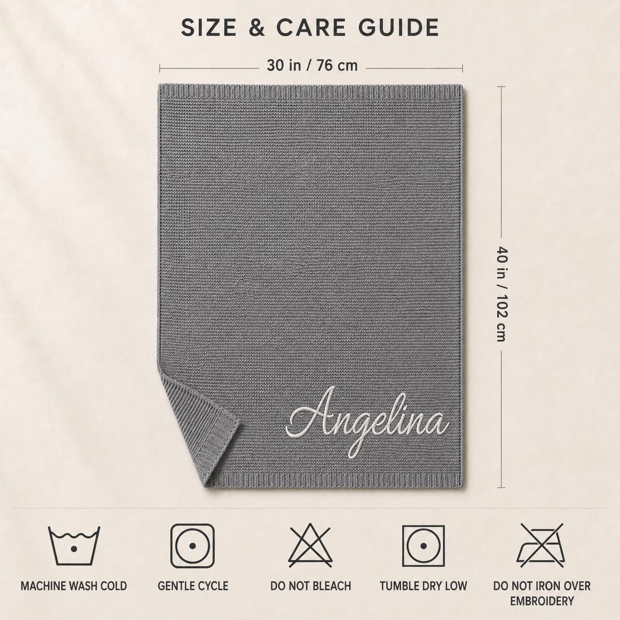 Personalized Baby Blanket with Name, GOTS Organic Custom Baby Blanket | Customized in the USA, 30 x 40 in Soft Lightweight Cotton Knit Receiving Blanket Newborn Baby Gift for Boy and Girl