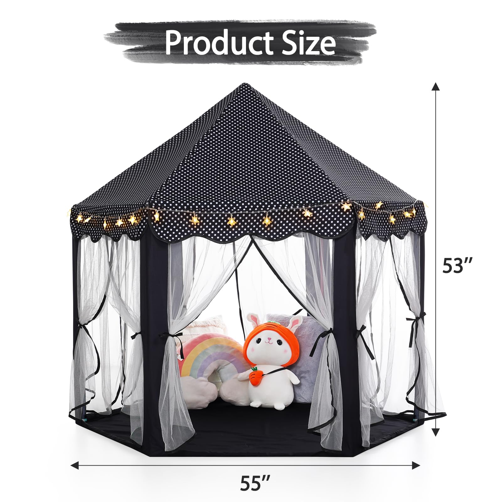 Princess Tent Girls Large Playhouse Kids Castle Play Tent with Star Lights Toy for Children Indoor and Outdoor Games, 55'' x 53'' (DxH)