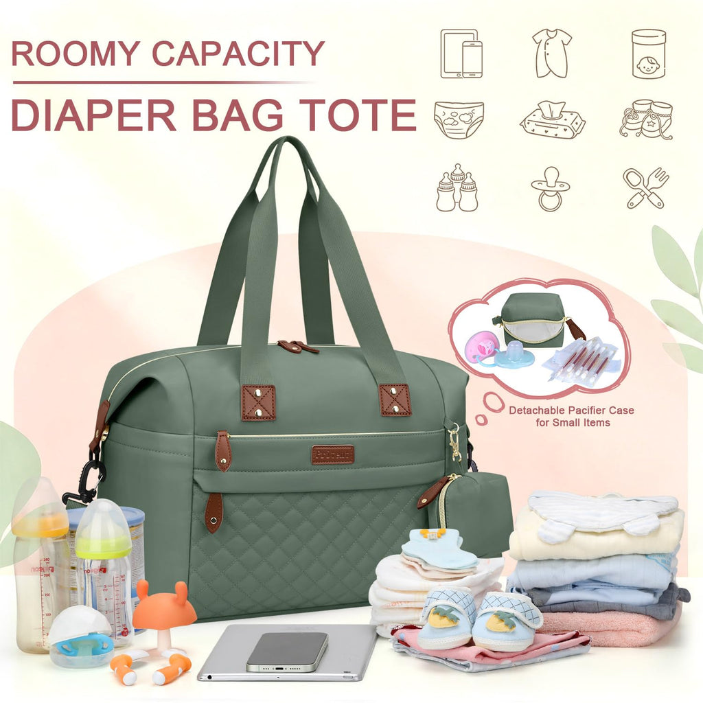Pritent Diaper Bag Tote Waterproof Maternity Baby Bags with Pacifier Case | M-Black,Removable Shoulder Strap, Stroller Clips,Insulated Pocket,for Mom & Dad, Travel, Maternity, Labor and Delivery
