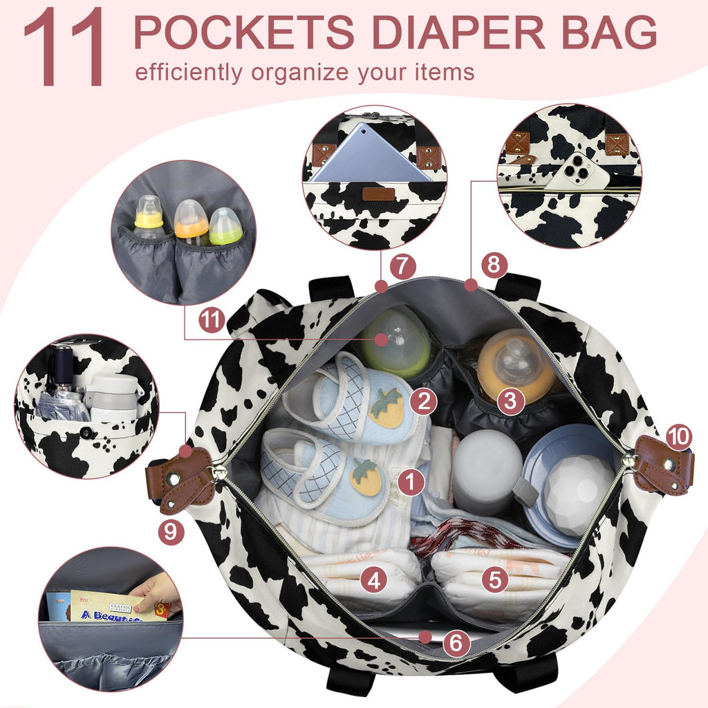 Pritent Diaper Bag Tote Waterproof Maternity Baby Bags with Pacifier Case | M-Black,Removable Shoulder Strap, Stroller Clips,Insulated Pocket,for Mom & Dad, Travel, Maternity, Labor and Delivery