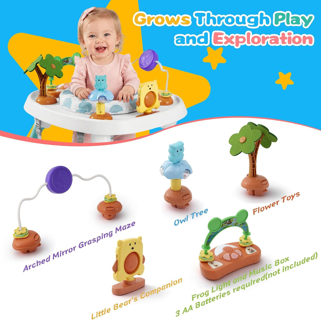 6-in-1 Baby Activity Center Stationary Standing Activity Table Light White | Grows 6-12-36M! 4-Stage Montessori Secure-Snap Toys & Hidden Storage. Enjoy 20-min Coffee Time While Toddler Plays Safely.