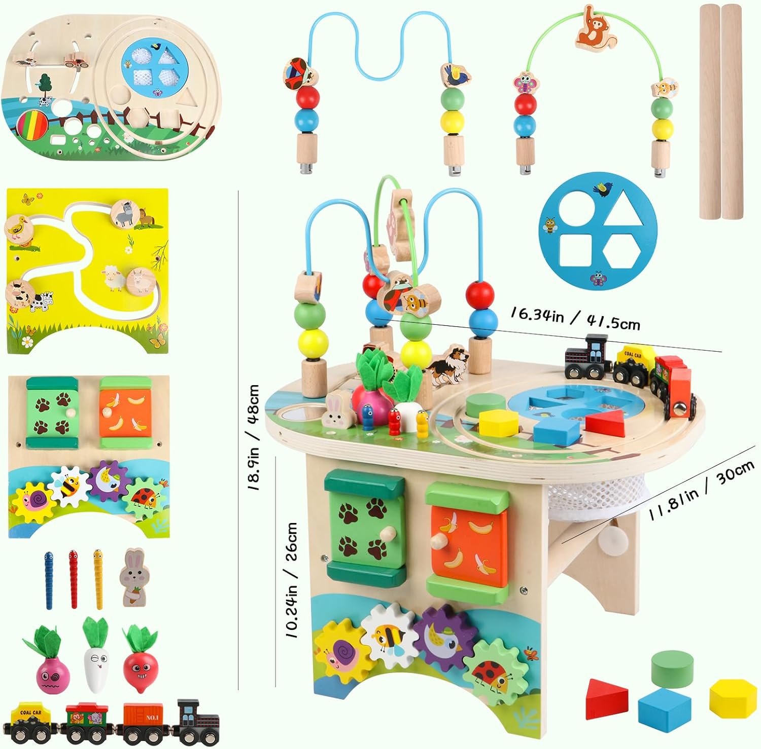 Activity Table for 1 Year Old Montessori Educational Learning Toys for 1 2 Year Old Girls Boys Toddlers Baby 12-18 Months 1st First Birthday Gifts 10 in 1 Wooden Bead Maze Sensory Center Toys