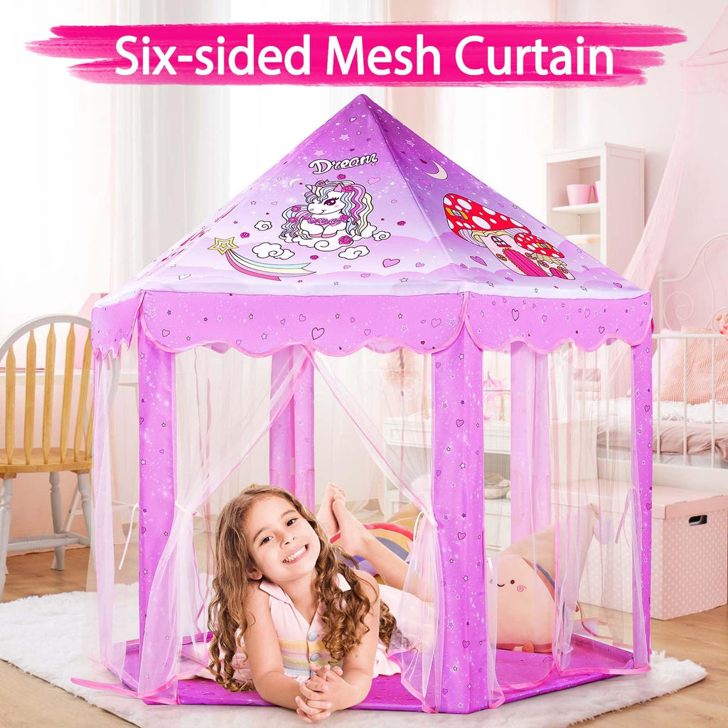 Princess Tent Girls Large Playhouse Kids Castle Play Tent with Star Lights Toy for Children Indoor and Outdoor Games, 55'' x 53'' (DxH)