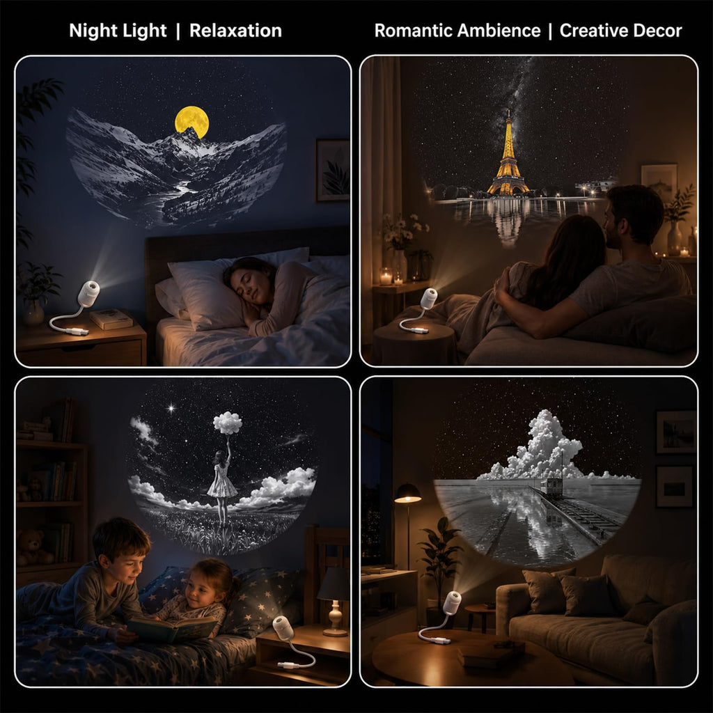 Galaxy Starry Sky Night Light Projector, 2-in-1 Portable with 12 Projection Films, 360° Adjustable Brightness Control Eye‑Caring LED Night Light for Kids Adults Bedroom Home Ceiling Car Decor Gift