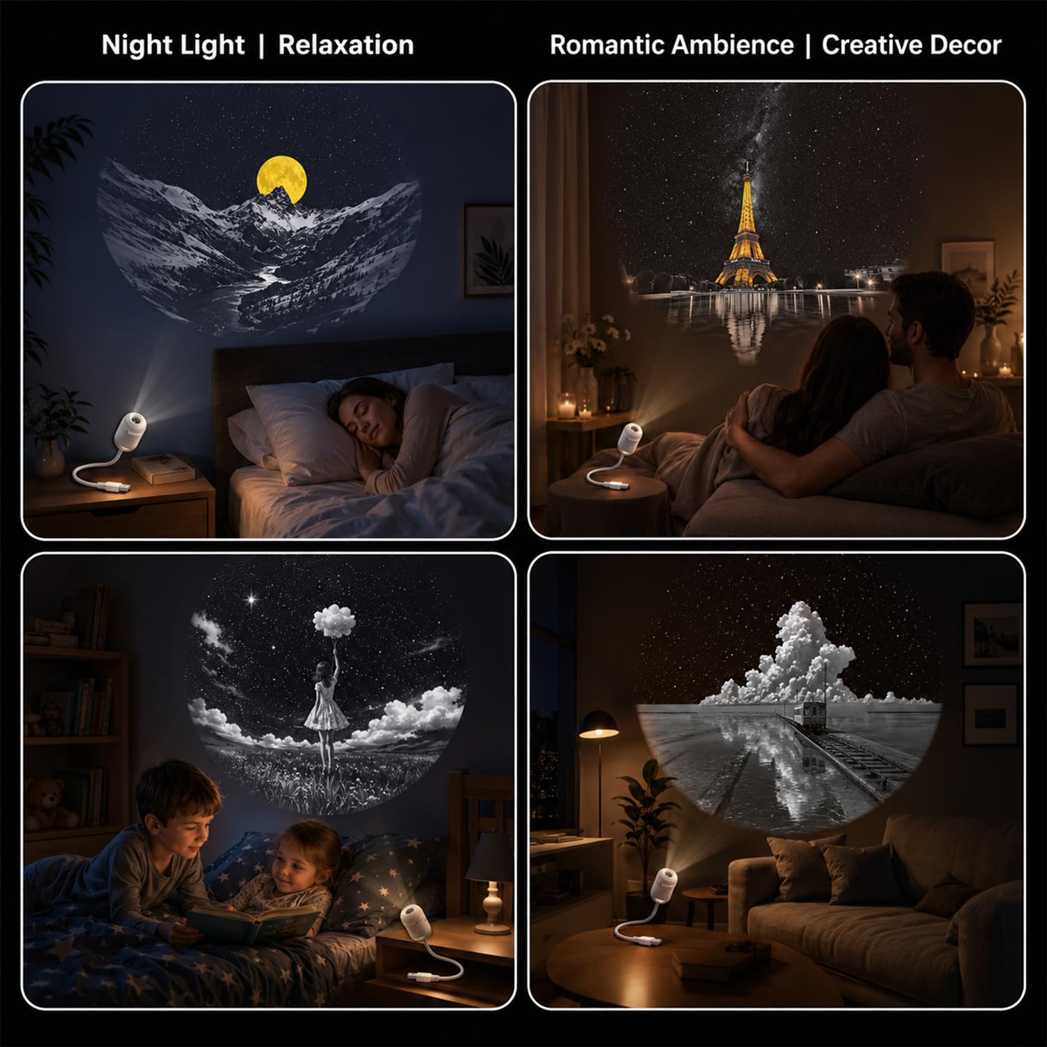 Galaxy Starry Sky Night Light Projector, 2-in-1 Portable with 12 Projection Films, 360° Adjustable Brightness Control Eye‑Caring LED Night Light for Kids Adults Bedroom Home Ceiling Car Decor Gift