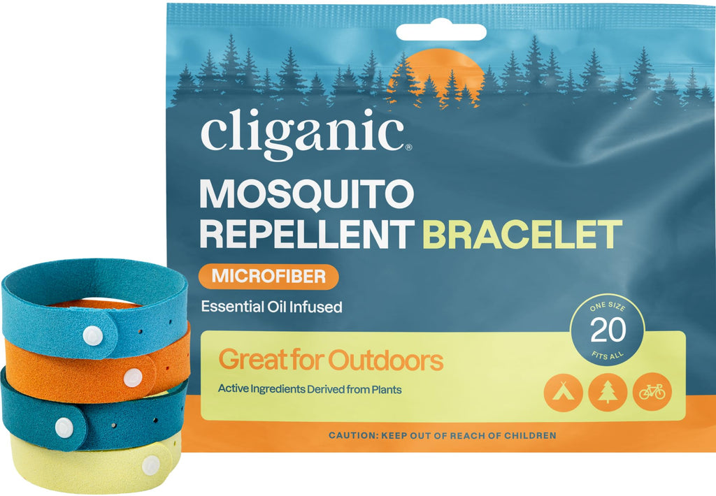 Cliganic 10 Pack Mosquito Repellent Bracelets for Adults & Kids - Natural DEET-Free Bands, Individually Wrapped
