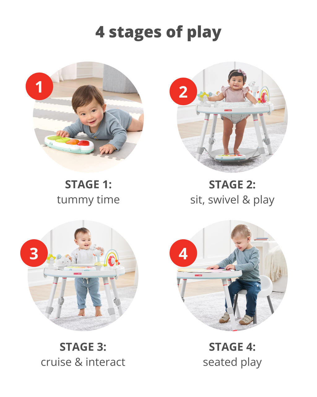 Skip Hop 2-in-1 Baby Activity Center with 20+ Developmental Activities Light-up Musical Piano for Tummy Time Play 4 Clip-on & Moveable Toys and 360-degree Rotating Seat Seascape Age 4m+