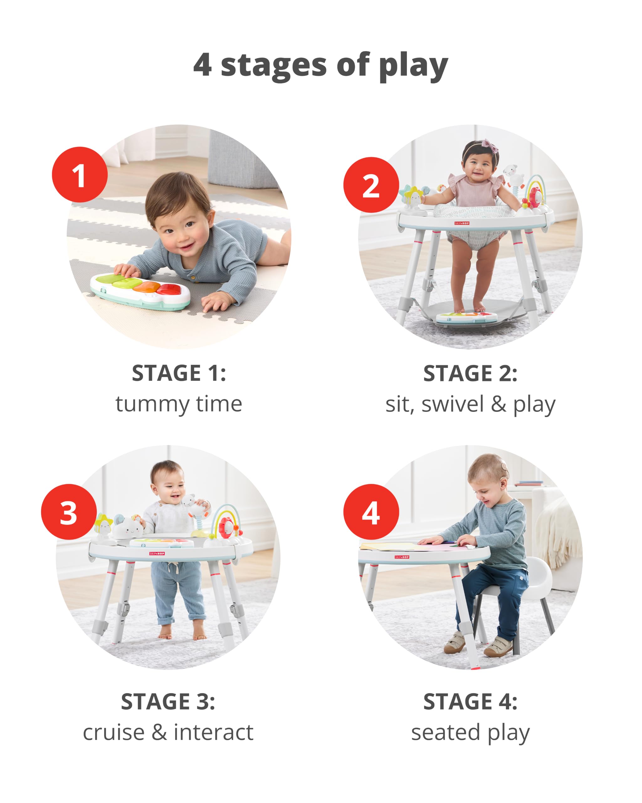 Skip Hop 2-in-1 Baby Activity Center with 20+ Developmental Activities Light-up Musical Piano for Tummy Time Play 4 Clip-on & Moveable Toys and 360-degree Rotating Seat Seascape Age 4m+