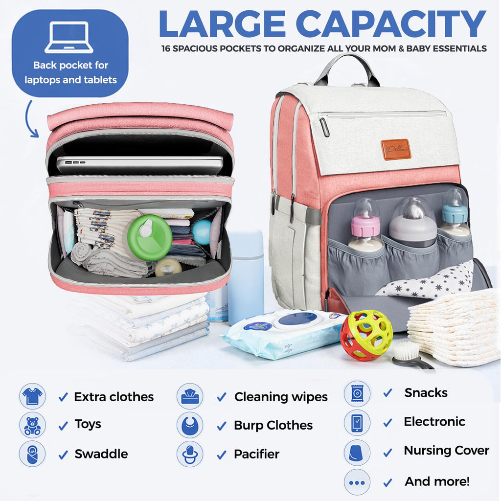 Baby Diaper Bag Backpack - Baby Bag for Girls & Boys, Large Waterproof Diaper Backpack - Baby Shower Gifts for Boys & Registry Must Haves - Travel Diaper Bags with Changing Pad - Newborn Stuff