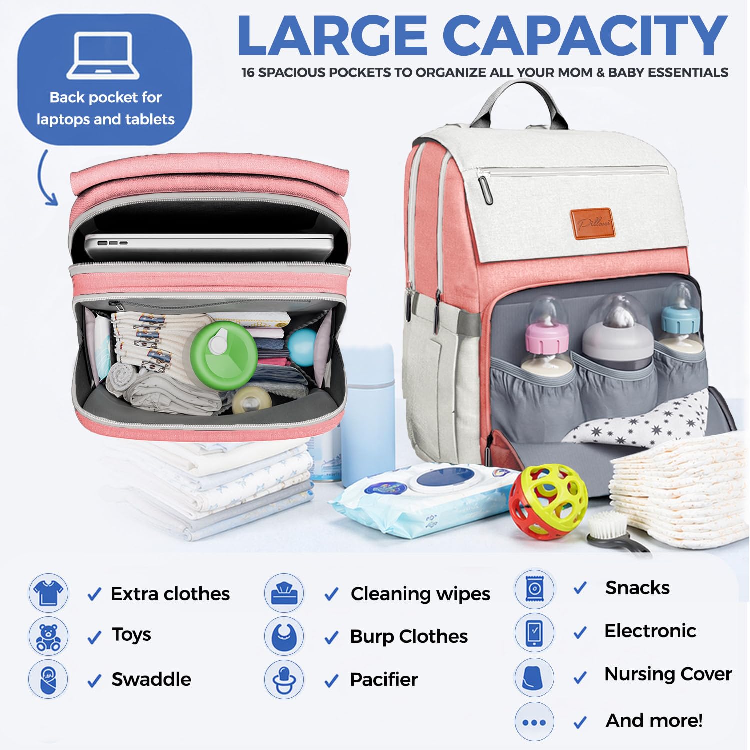 Baby Diaper Bag Backpack - Baby Bag for Girls & Boys, Large Waterproof Diaper Backpack - Baby Shower Gifts for Boys & Registry Must Haves - Travel Diaper Bags with Changing Pad - Newborn Stuff