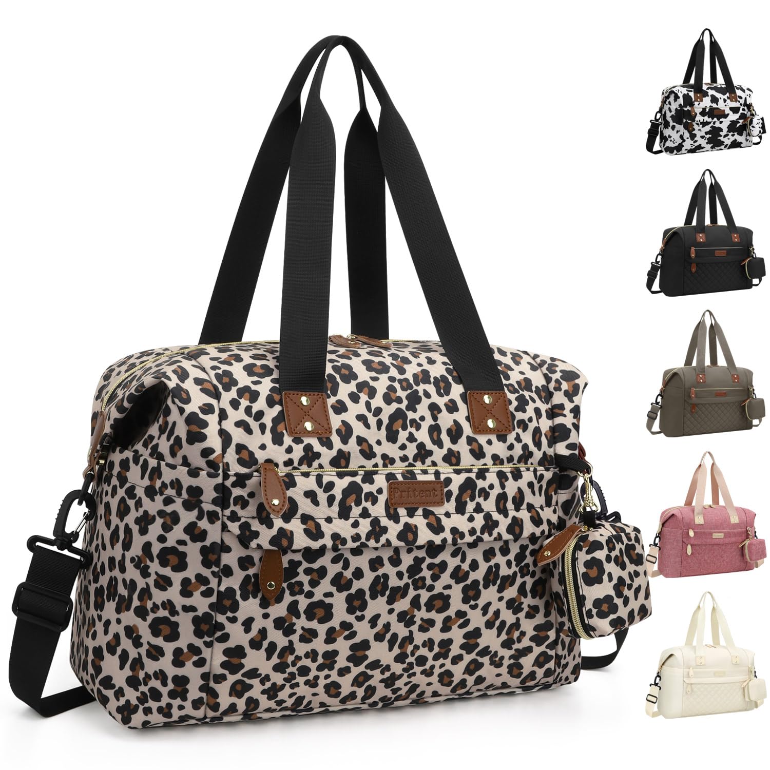 Pritent Diaper Bag Tote Waterproof Maternity Baby Bags with Pacifier Case | M-Black,Removable Shoulder Strap, Stroller Clips,Insulated Pocket,for Mom & Dad, Travel, Maternity, Labor and Delivery