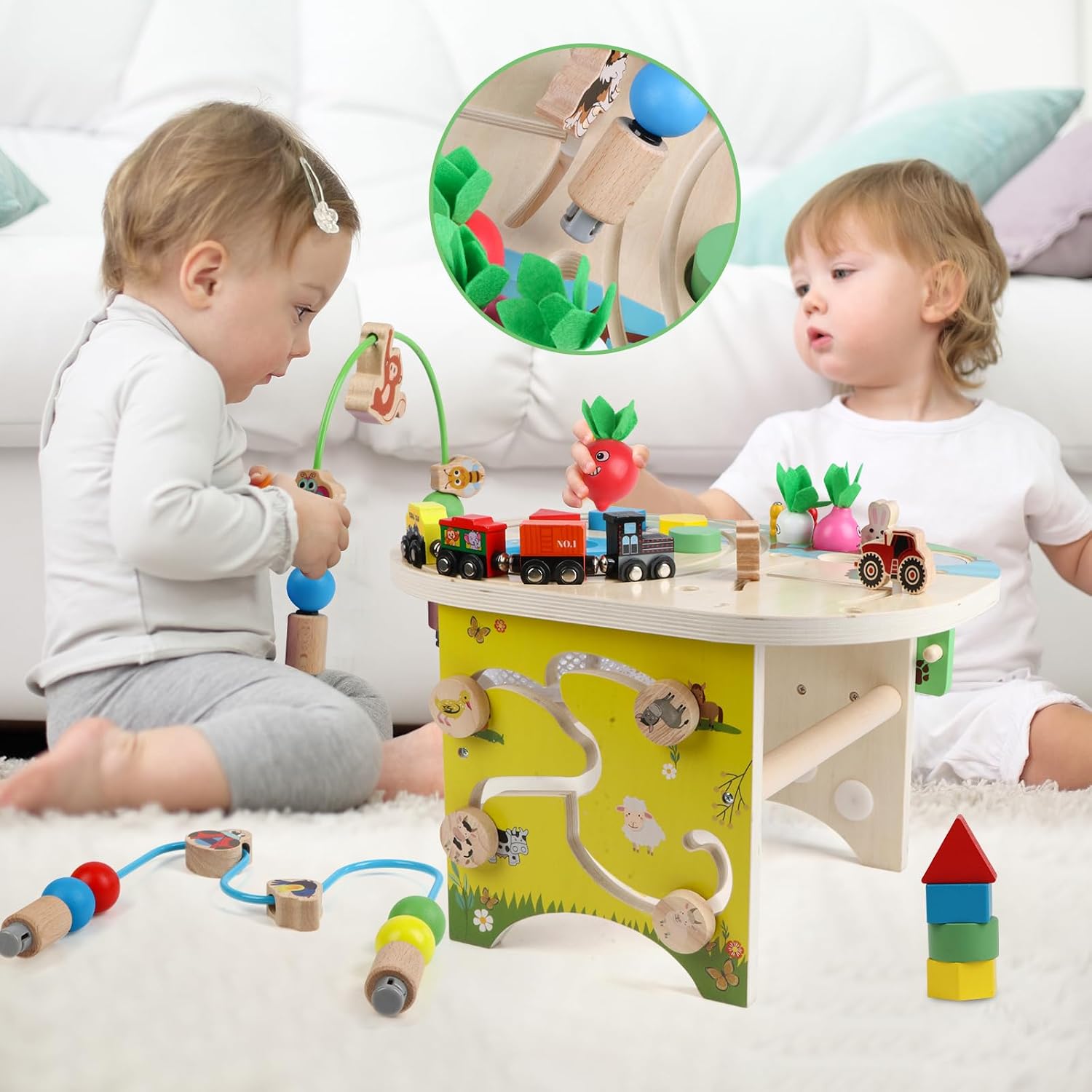 Activity Table for 1 Year Old Montessori Educational Learning Toys for 1 2 Year Old Girls Boys Toddlers Baby 12-18 Months 1st First Birthday Gifts 10 in 1 Wooden Bead Maze Sensory Center Toys
