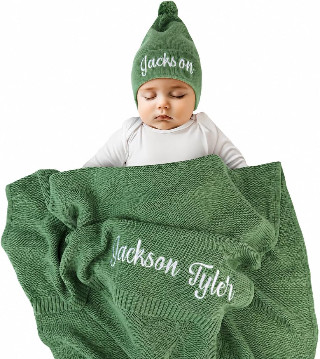 Personalized Baby Blanket with Name, GOTS Organic Custom Baby Blanket | Customized in the USA, 30 x 40 in Soft Lightweight Cotton Knit Receiving Blanket Newborn Baby Gift for Boy and Girl