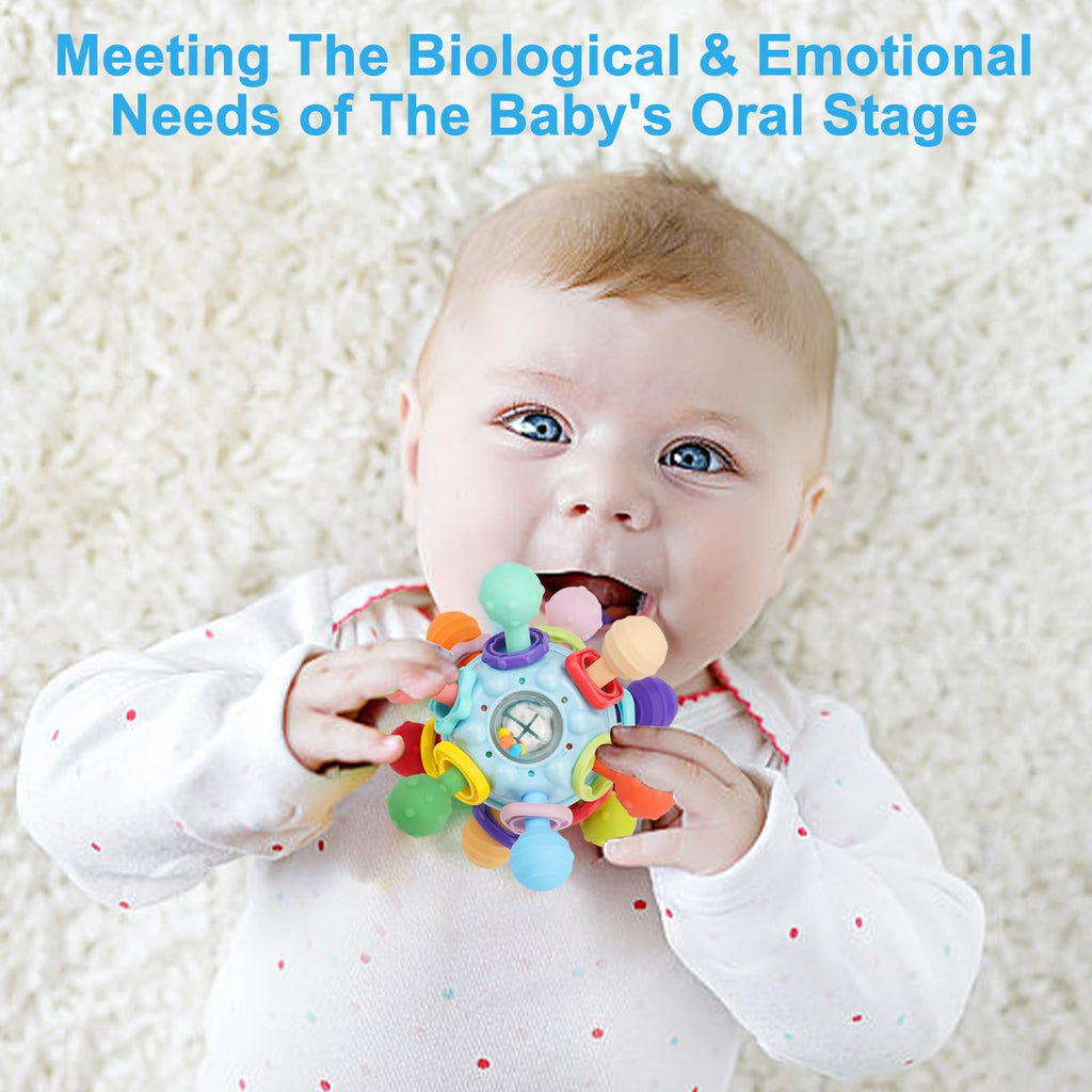 Baby Montessori Sensory Teething Toy 0-6 6-12 Months, Teether Ball & Rattle | 12 Textured Silicone Teething Ball, BPA Free, Easy to Hold, Infant Developmental Toys for 3 6 9 12 Months, Newborn Gifts