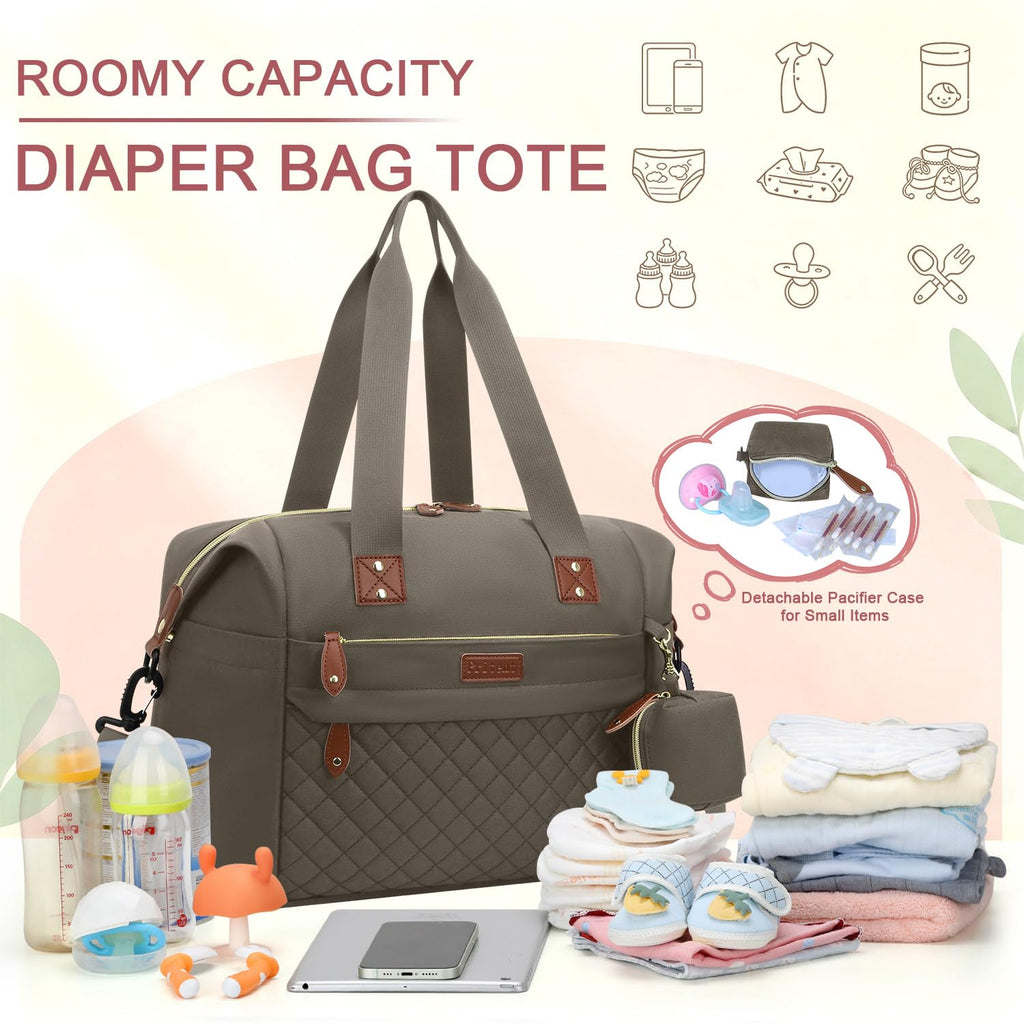 Pritent Diaper Bag Tote Waterproof Maternity Baby Bags with Pacifier Case | M-Black,Removable Shoulder Strap, Stroller Clips,Insulated Pocket,for Mom & Dad, Travel, Maternity, Labor and Delivery