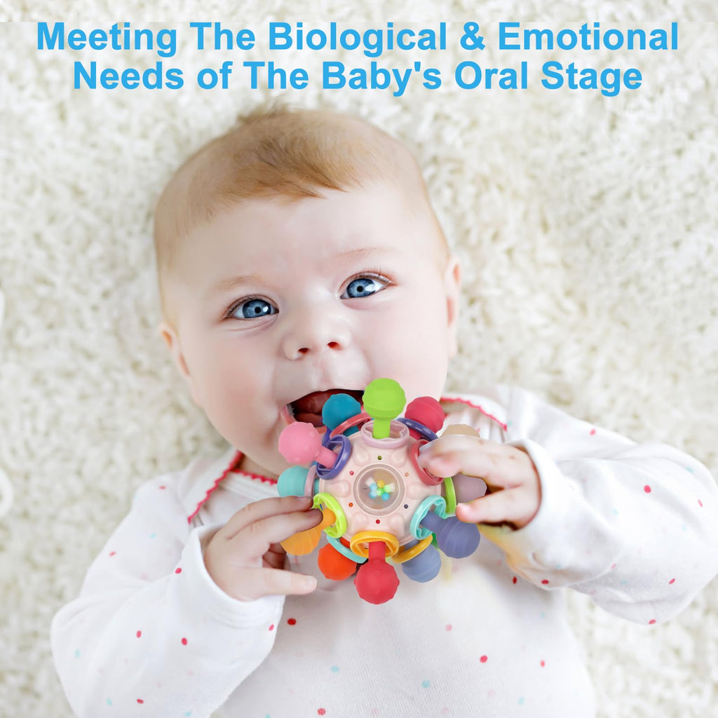 Baby Montessori Sensory Teething Toy 0-6 6-12 Months, Teether Ball & Rattle | 12 Textured Silicone Teething Ball, BPA Free, Easy to Hold, Infant Developmental Toys for 3 6 9 12 Months, Newborn Gifts