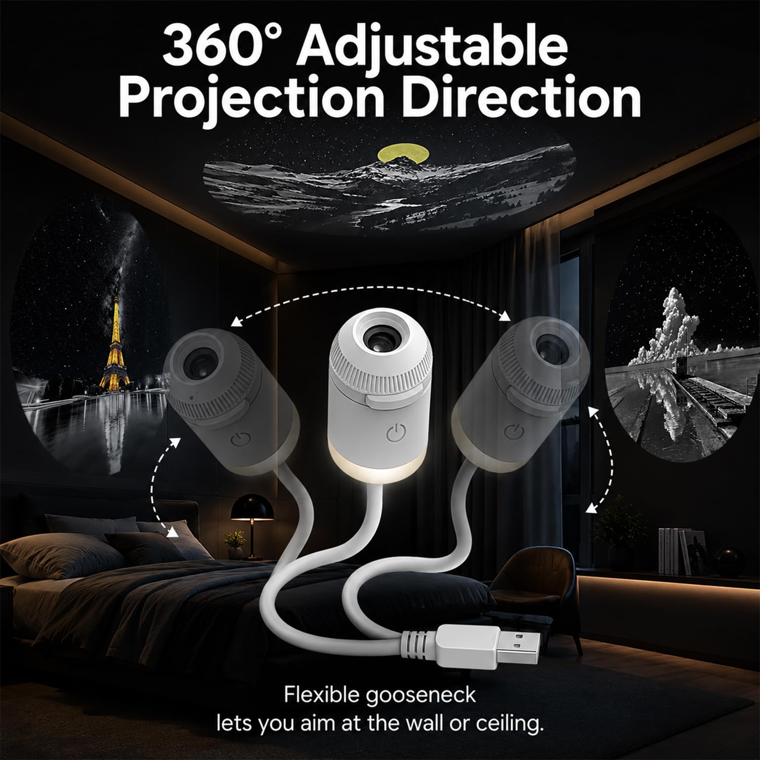 Galaxy Starry Sky Night Light Projector, 2-in-1 Portable with 12 Projection Films, 360° Adjustable Brightness Control Eye‑Caring LED Night Light for Kids Adults Bedroom Home Ceiling Car Decor Gift