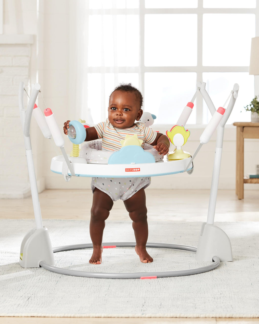 Skip Hop 2-in-1 Baby Activity Center with 20+ Developmental Activities Light-up Musical Piano for Tummy Time Play 4 Clip-on & Moveable Toys and 360-degree Rotating Seat Seascape Age 4m+