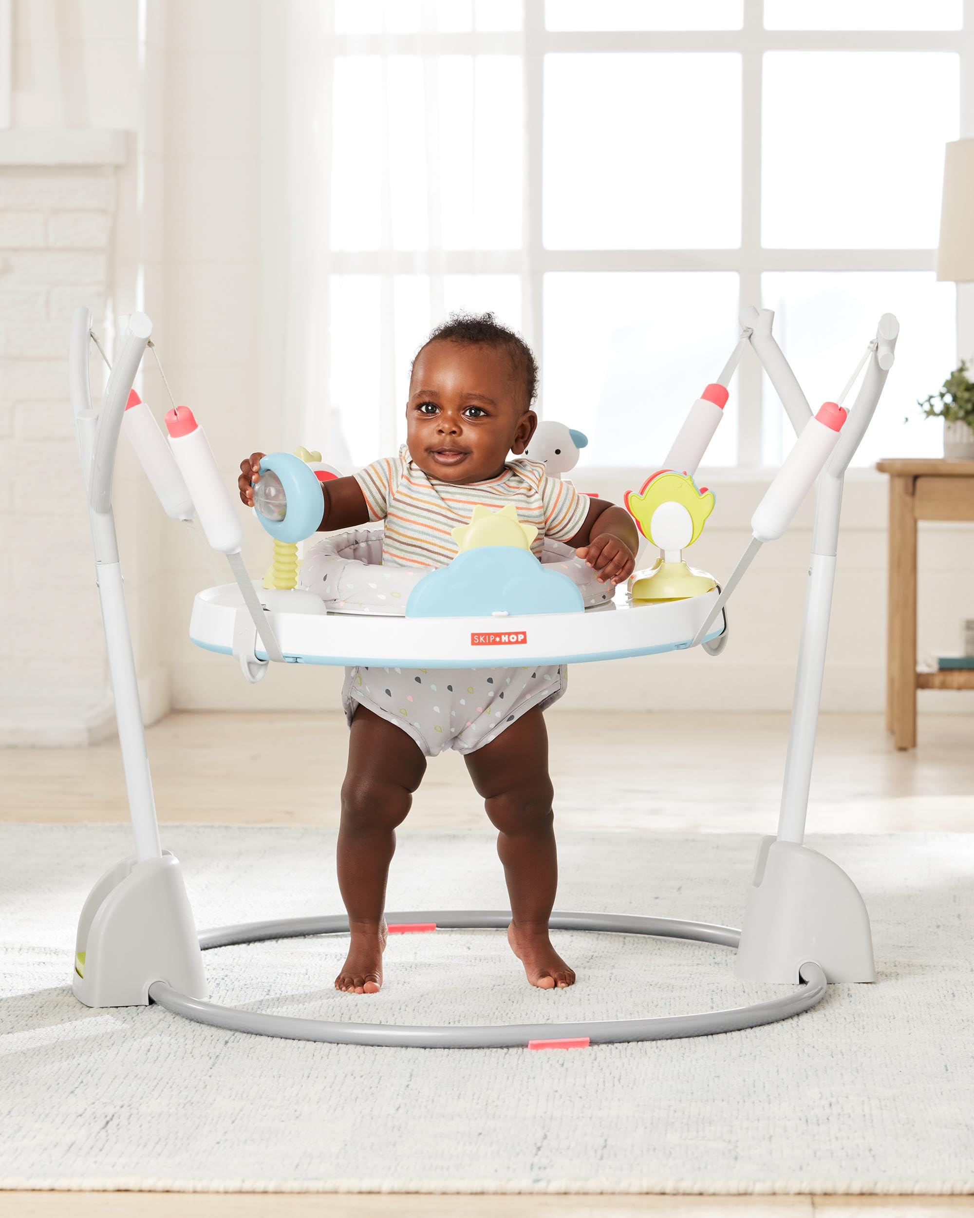 Skip Hop 2-in-1 Baby Activity Center with 20+ Developmental Activities Light-up Musical Piano for Tummy Time Play 4 Clip-on & Moveable Toys and 360-degree Rotating Seat Seascape Age 4m+