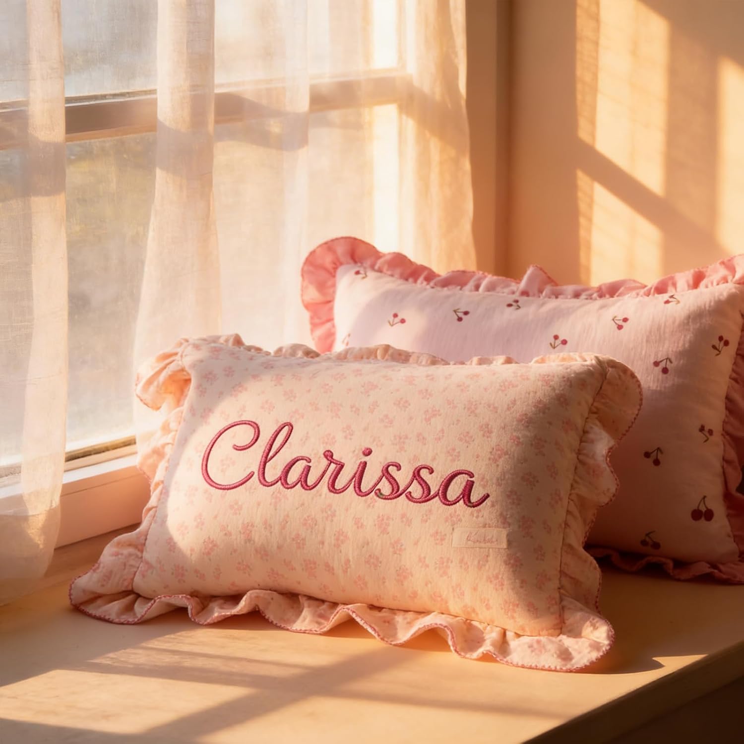 Personalized Embroidered Muslin Toddler Pillowcase with Custom Name | 100% Cotton Ruffle Edge Baby Pillows Cover, Monogram Soft Pillow Case 12"x20" with Envelope Closure Gifts for Kids Boy Girls