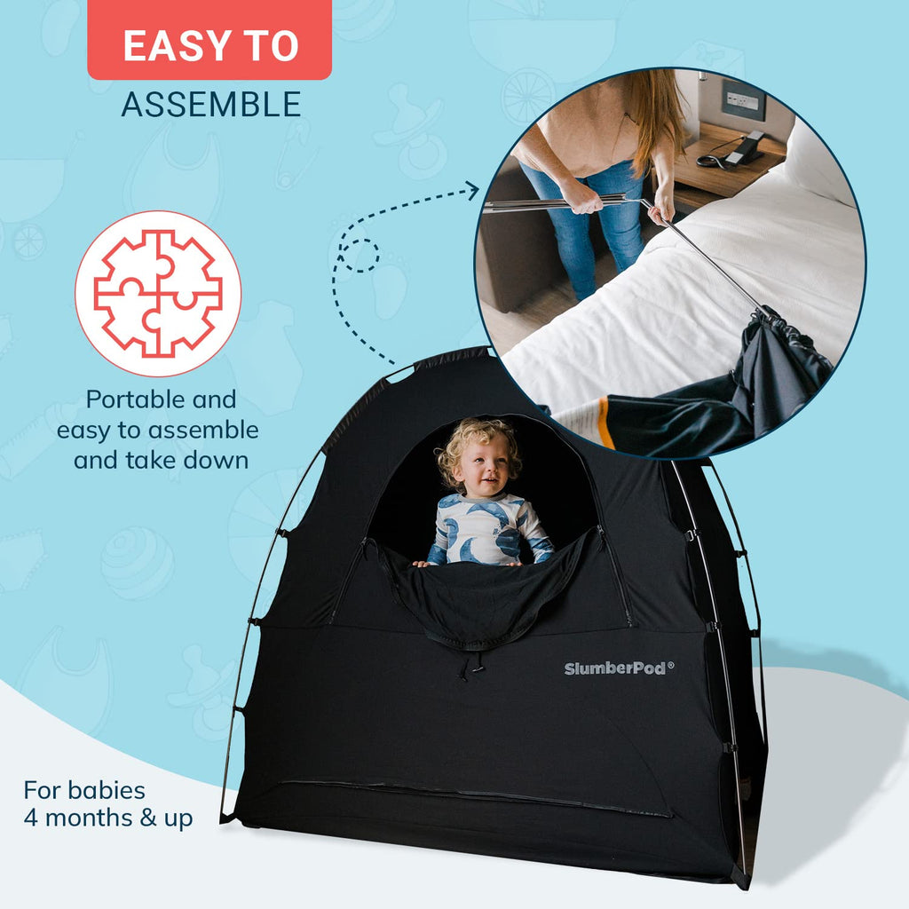 SlumberPod The Original Blackout Sleep Tent for Pack N Play & Mini Crib | Sleep Pod for Babies & Toddlers, Blocks 99% Light, Includes Monitor & Fan Pouches, Bottomless, Shark Tank Featured, Black