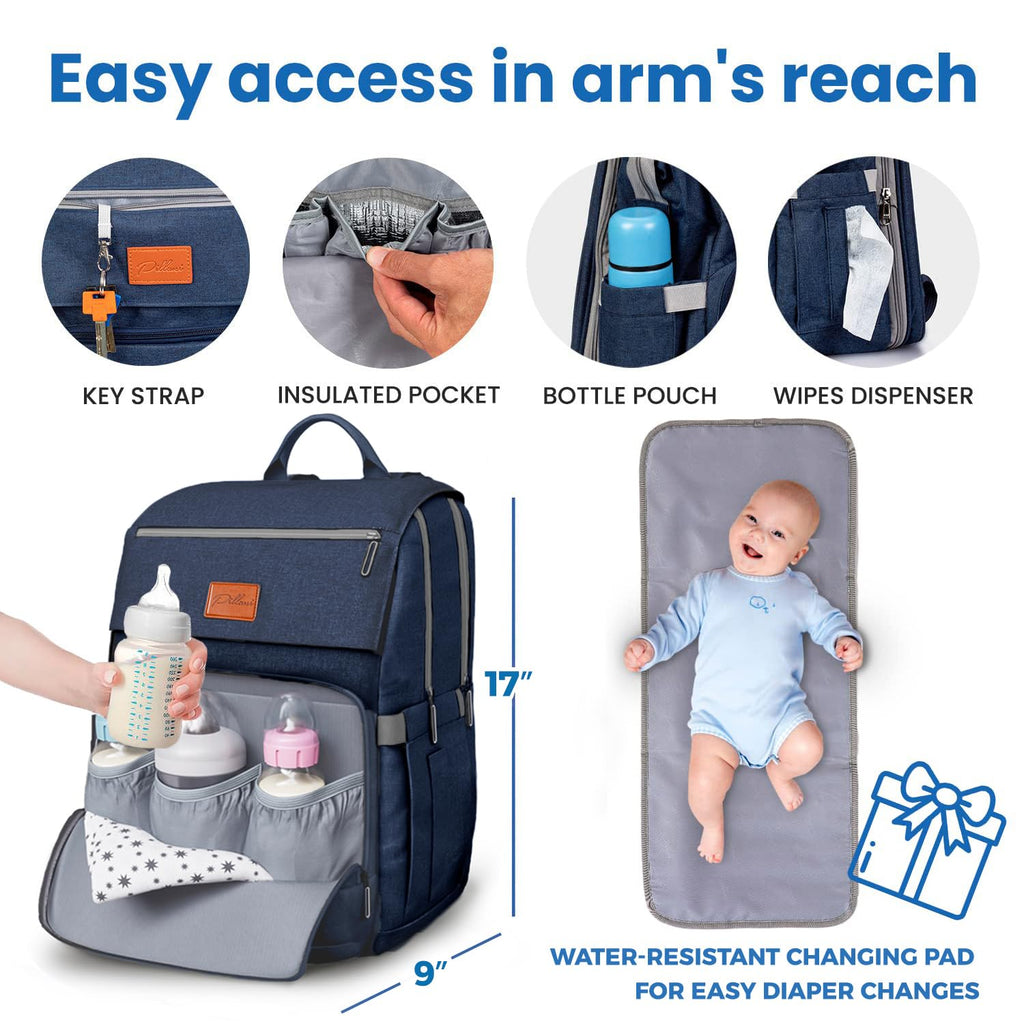 Baby Diaper Bag Backpack - Baby Bag for Girls & Boys, Large Waterproof Diaper Backpack - Baby Shower Gifts for Boys & Registry Must Haves - Travel Diaper Bags with Changing Pad - Newborn Stuff