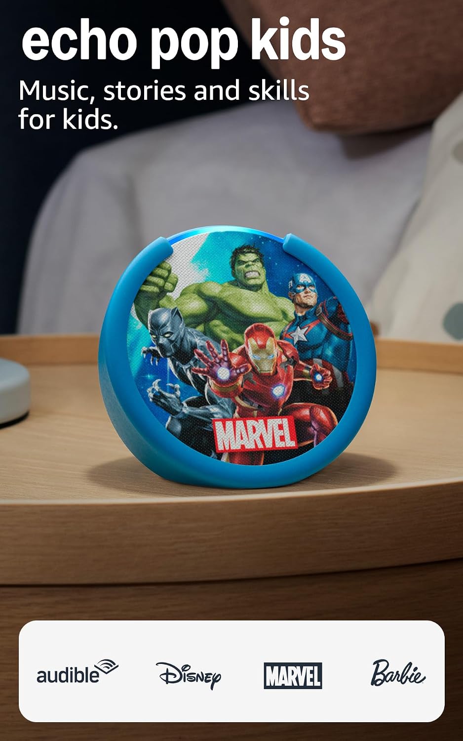 Pop Kids (newest model), Enjoy age-appropriate audiobooks, sleep routines and Alexa+ experiences to create and learn, Marvel's Avengers design