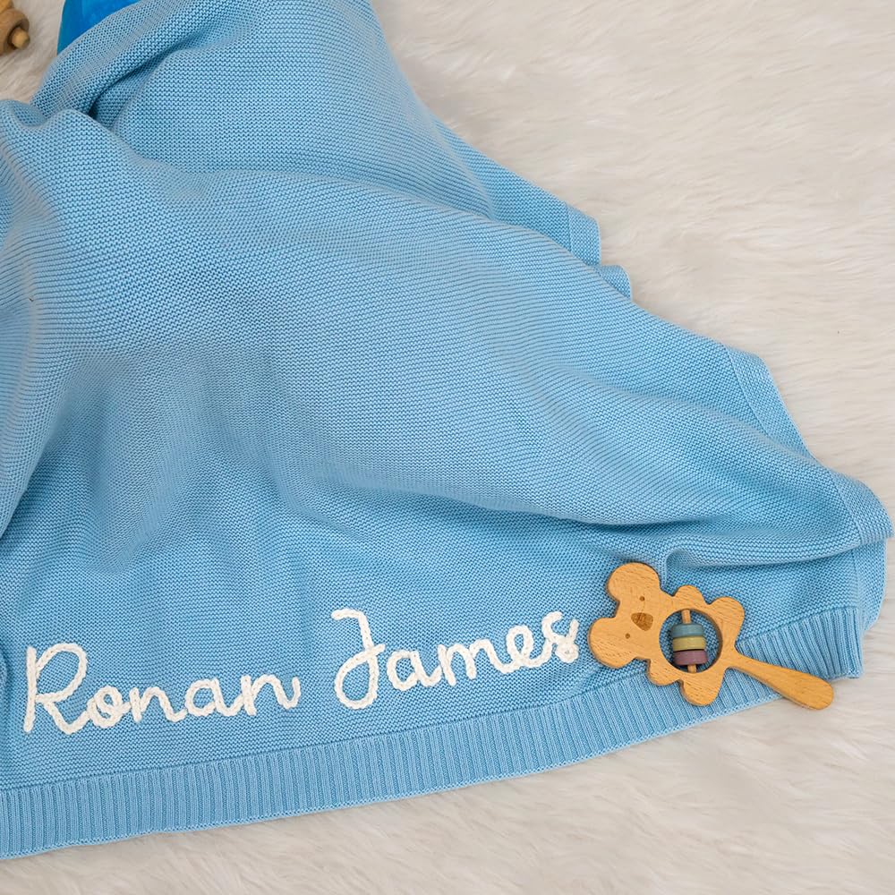 Luxury Personalized Name Baby Blanket, Hand-Embroidered Name Baby Blanket, Soft Breathable Cotton Knit Kids Blankets, Newborn Kid Gift, New Mom Gifts, Newborn Kids Girl & Boy Gift 10