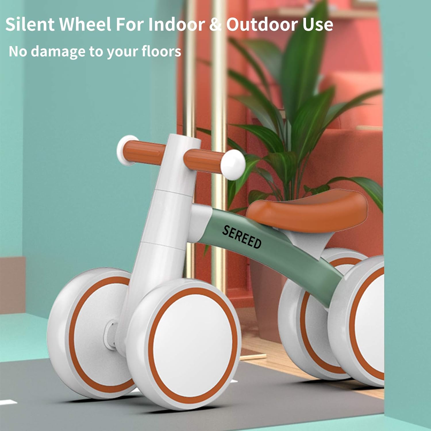 SEREED Baby Balance Bike for 1 Year Old Boy Girl, First Birthday Gift Toy | 12-24 Months Toddler Bike, First Learning Ride on Toys, 4 Silent Wheels Indoor Outdoor Baby Walker, Green