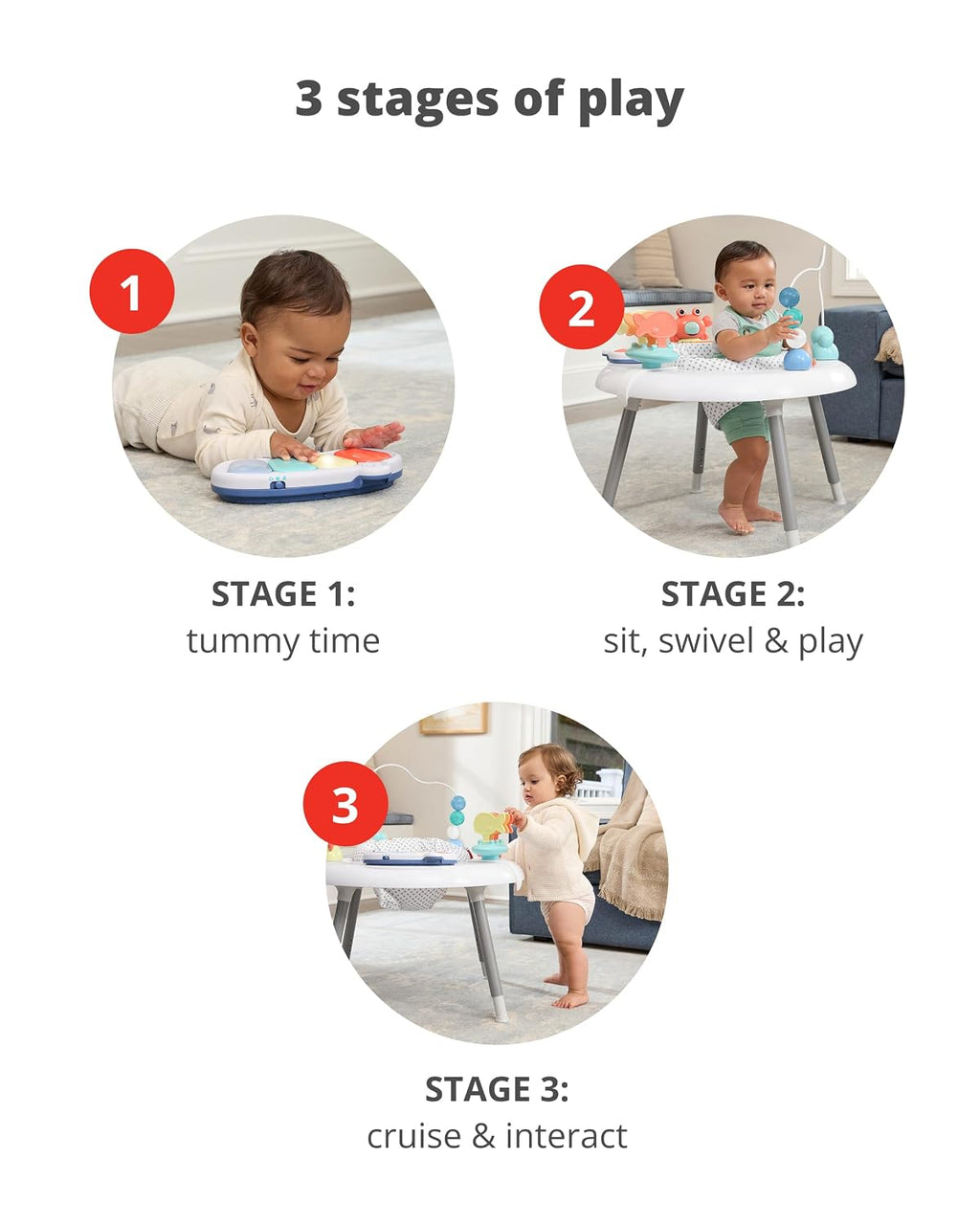 Skip Hop 2-in-1 Baby Activity Center with 20+ Developmental Activities Light-up Musical Piano for Tummy Time Play 4 Clip-on & Moveable Toys and 360-degree Rotating Seat Seascape Age 4m+